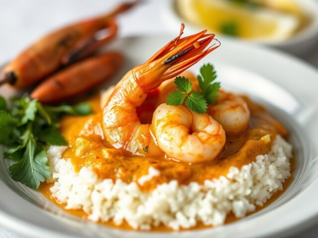 Garnalen Curry uit Goa — AI-gegenereerde illustratie
