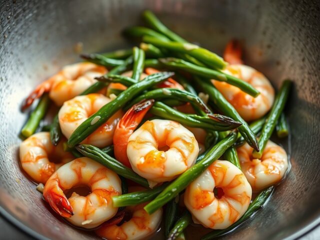 Garnalen en Groene Asperges uit de Wok — AI-gegenereerde illustratie