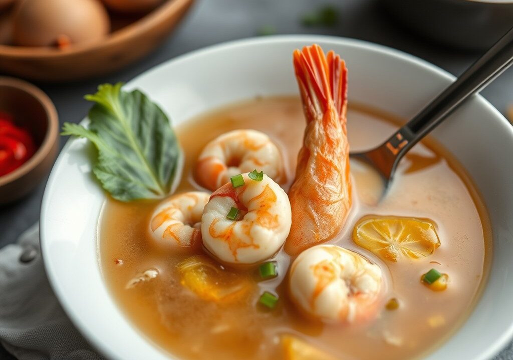 Garnalen Kippensoep uit Thailand — AI-gegenereerde illustratie