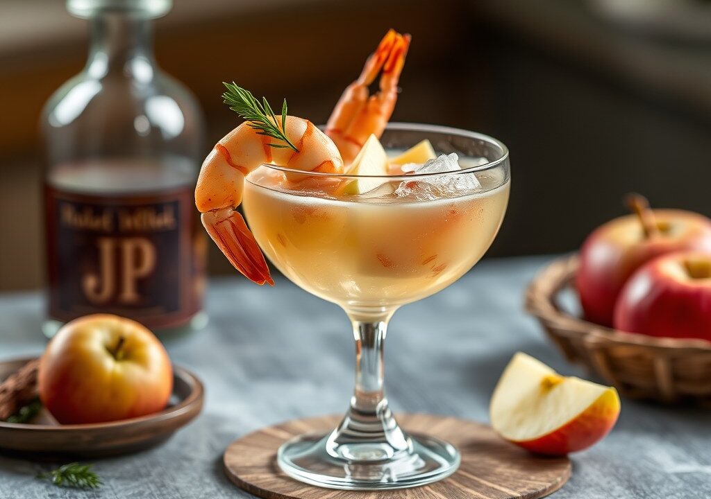 Garnalencocktail met appel — AI-gegenereerde illustratie