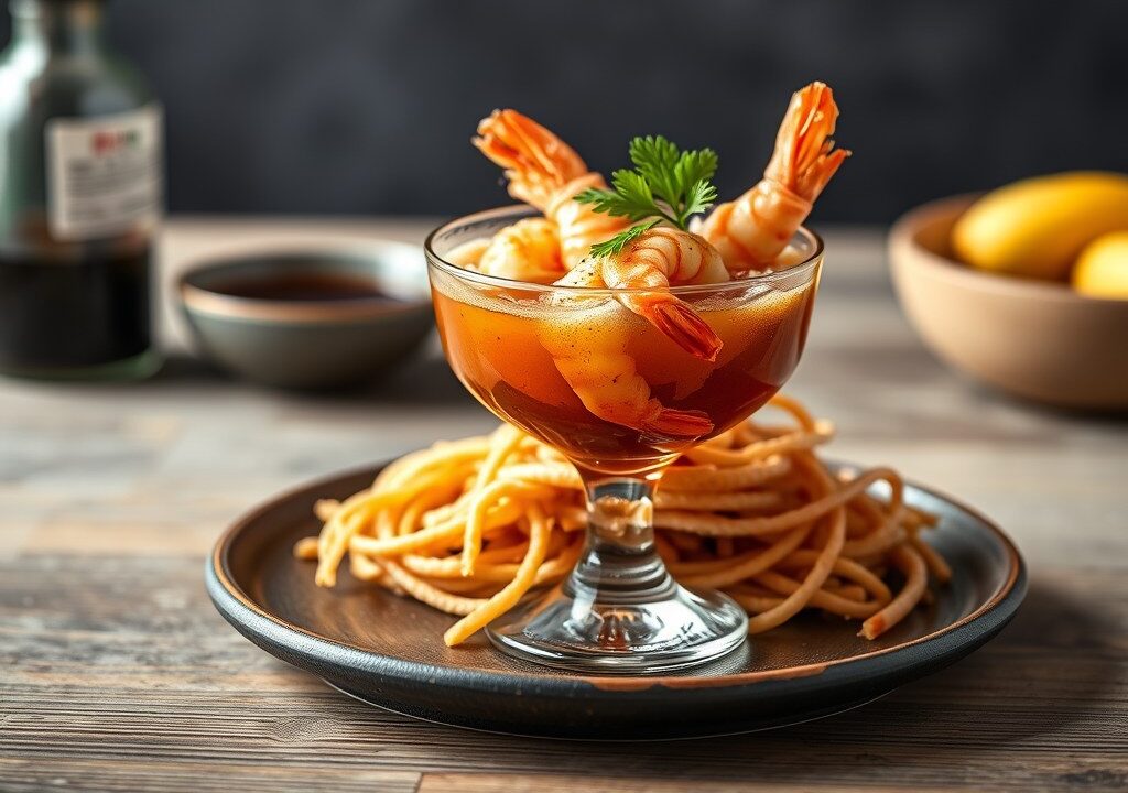 Garnalencocktail op Japanse wijze, AI-gegenereerde illustratie