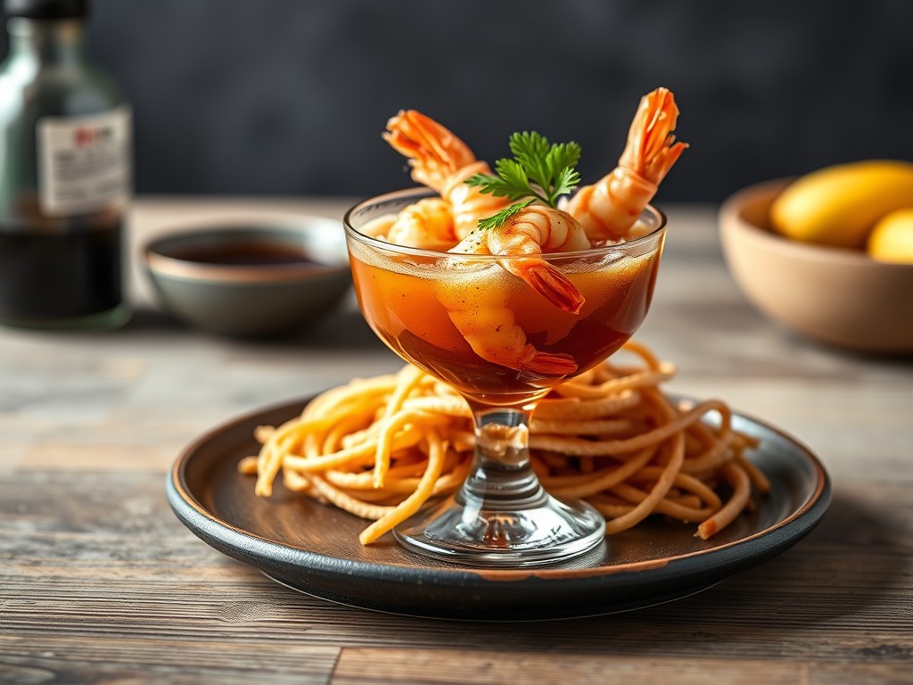 Garnalencocktail op Japanse wijze, AI-gegenereerde illustratie