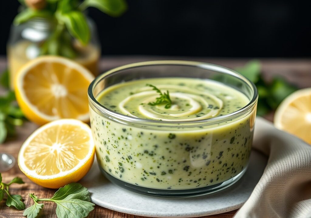 Gazpacho van groene en witte asperges met melkschuim, AI-gegenereerde illustratie