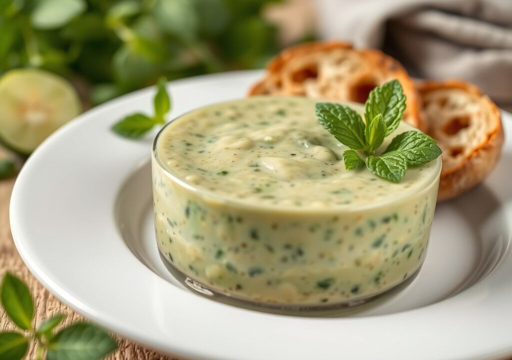 Gazpacho van komkommer en munt — AI-gegenereerde illustratie