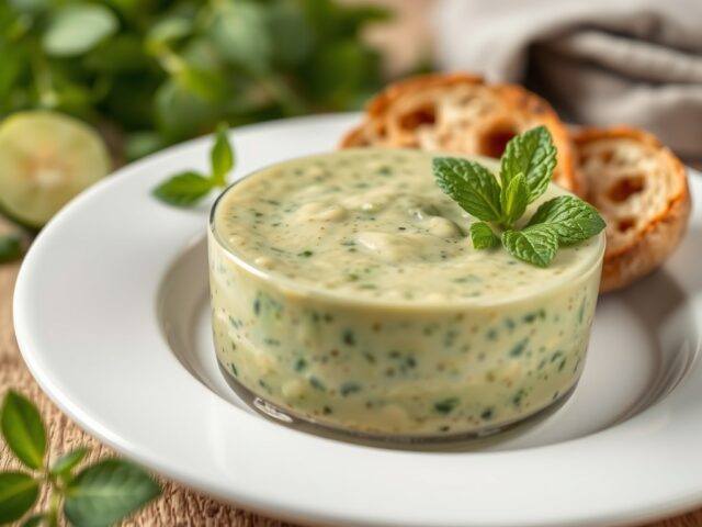 Gazpacho van komkommer en munt — AI-gegenereerde illustratie