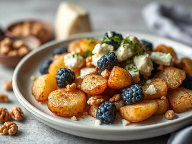 Gebakken aardappelen met blauwe kaas — AI-gegenereerde illustratie