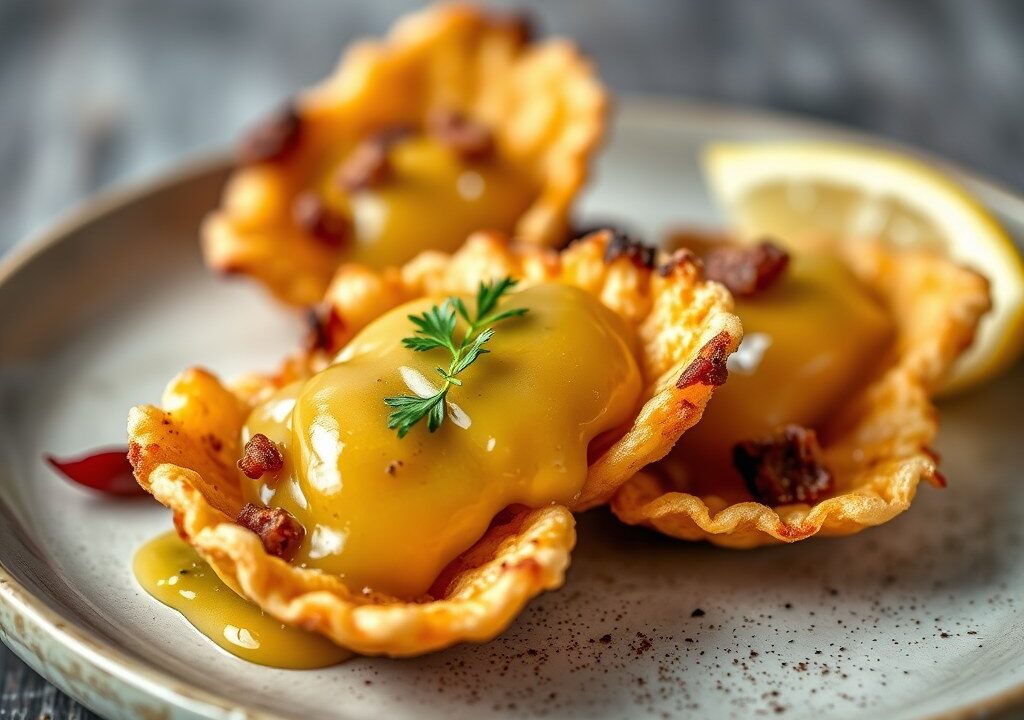 Gebakken Coquilles met Bacon Marmelade en Wortelcrême — AI-gegenereerde illustratie