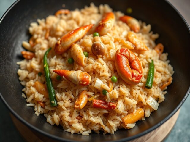 Gebakken RIJST met Crab en Chinese Worstjes — AI-gegenereerde illustratie