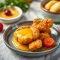Gebakken tarbot, mousselinesaus met roze pompelmoes en tempura van pompoen