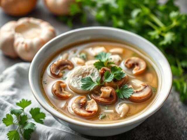 Gebonden champignon soep — AI-gegenereerde illustratie
