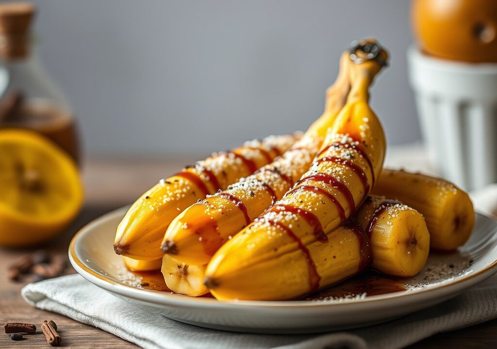 Geflambeerde bananen, AI-gegenereerde illustratie