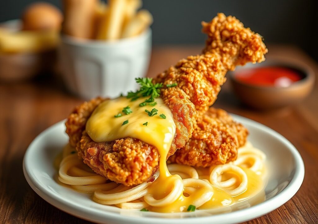 Gefrituurde Kip Kentucky Stijl met Vélouté Saus — AI-gegenereerde illustratie