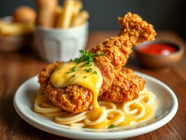 Gefrituurde Kip Kentucky Stijl met Vélouté Saus — AI-gegenereerde illustratie