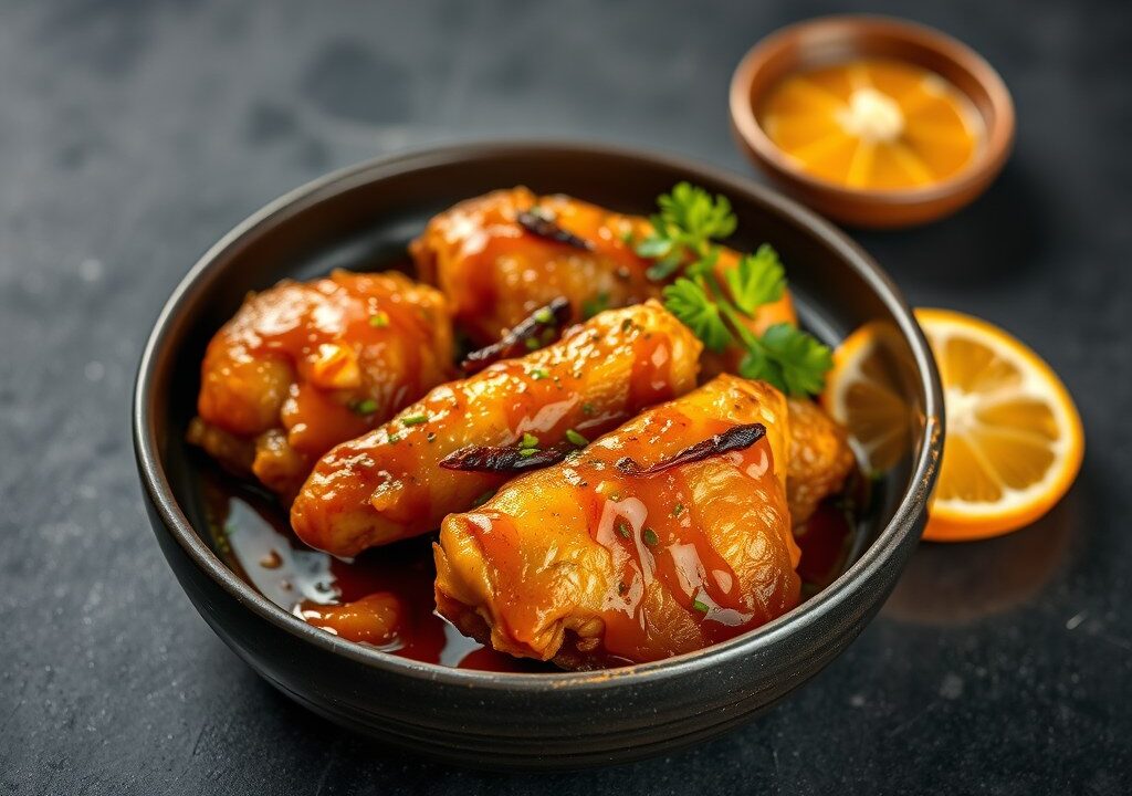 Gefrituurde Kip met Sinaasappel Saus — AI-gegenereerde illustratie