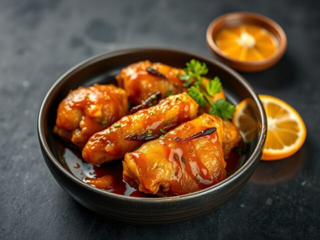 Gefrituurde Kip met Sinaasappel Saus — AI-gegenereerde illustratie