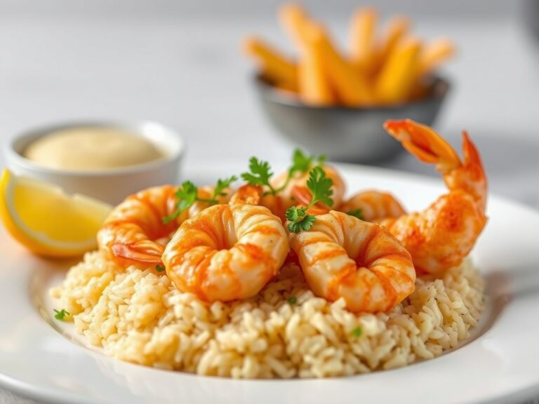 Gefrituurde scampi met rijsttaartjes — AI-gegenereerde illustratie