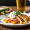 Gegratineerde asperges met ham in witbier