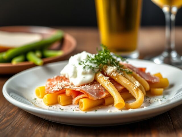 Gegratineerde asperges met ham in witbier — AI-gegenereerde illustratie