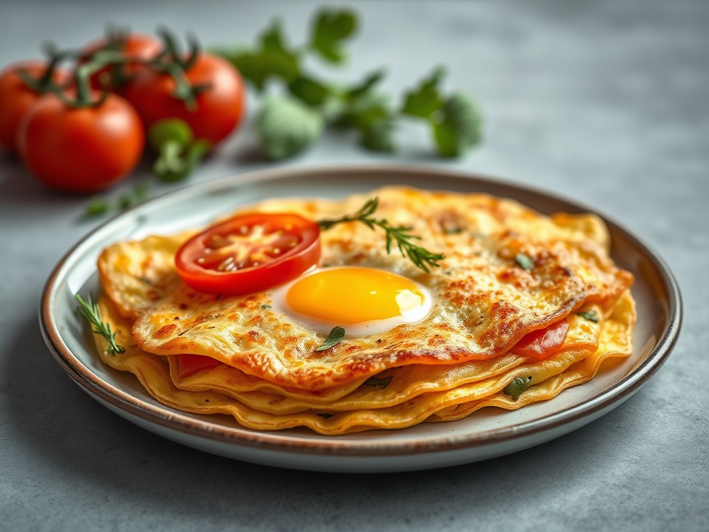 Gegratineerde Italiaanse omelet, AI-gegenereerde illustratie