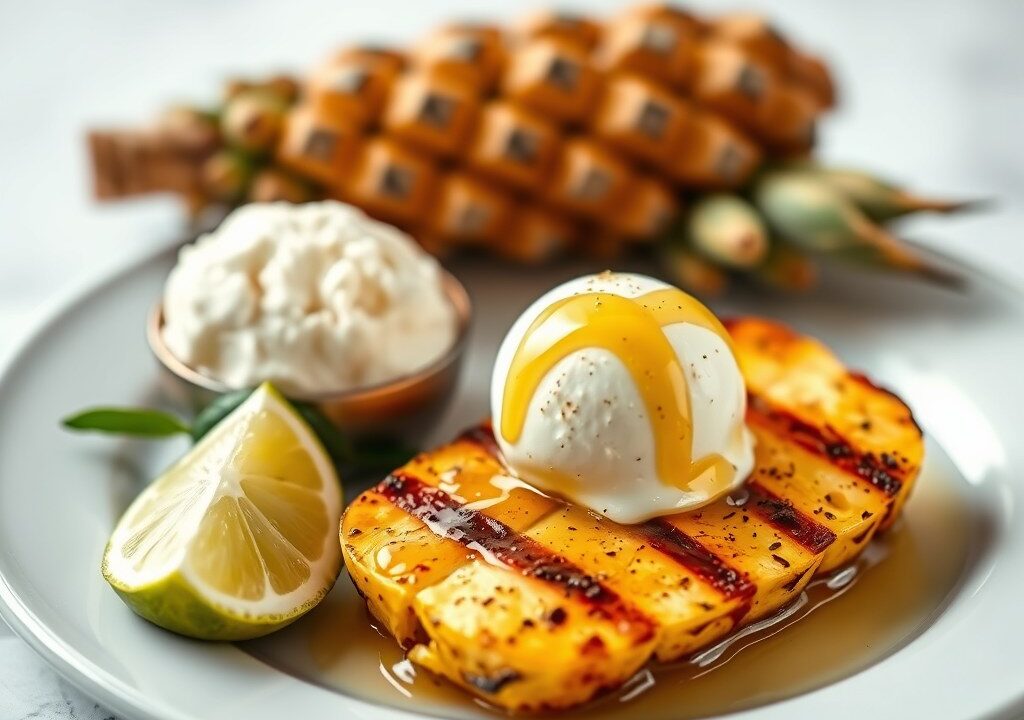 Gegrilde ananas met honing en ijs — AI-gegenereerde illustratie