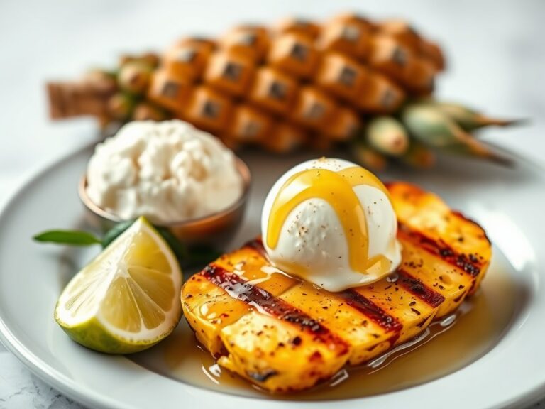 Gegrilde ananas met honing en ijs — AI-gegenereerde illustratie