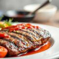 Gegrilde biefstuk met tomaten op zuiderse wijze