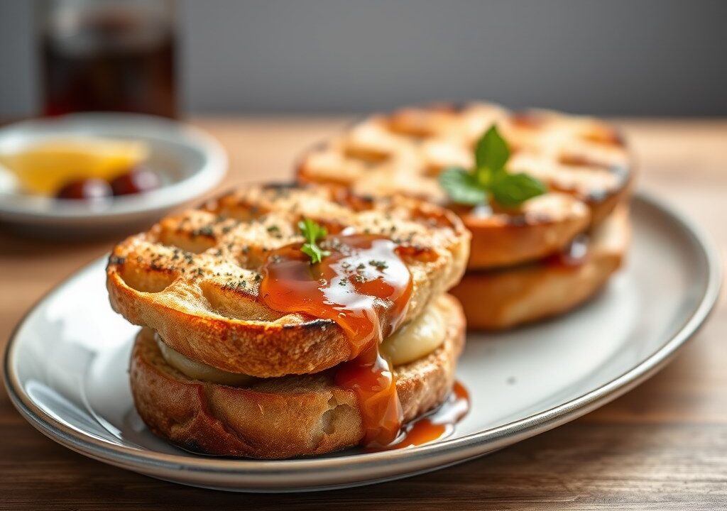 Gegrilde brioche met wildpastei en gekarameliseerde vijg — AI-gegenereerde illustratie