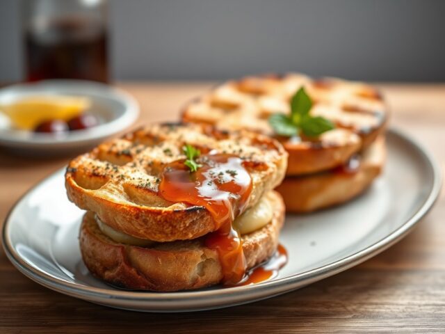 Gegrilde brioche met wildpastei en gekarameliseerde vijg — AI-gegenereerde illustratie