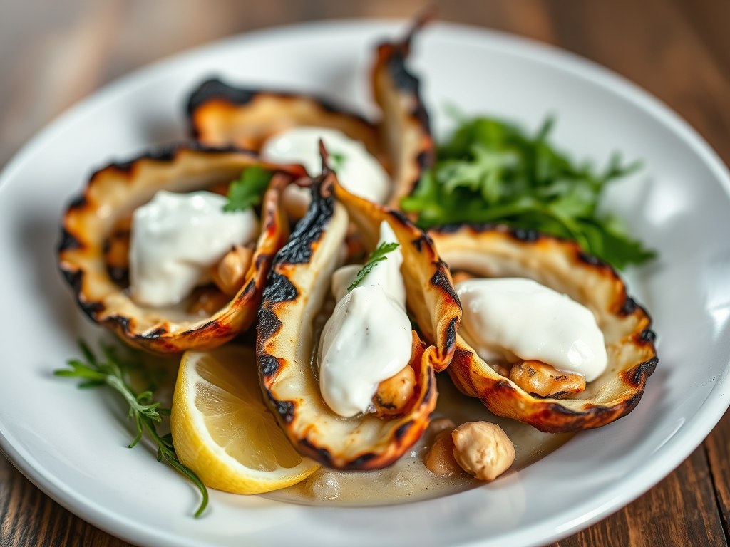 Gegrilde en gevulde oesters, AI-gegenereerde illustratie