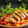 Gegrilde kipsalade met sugar snaps en paprika