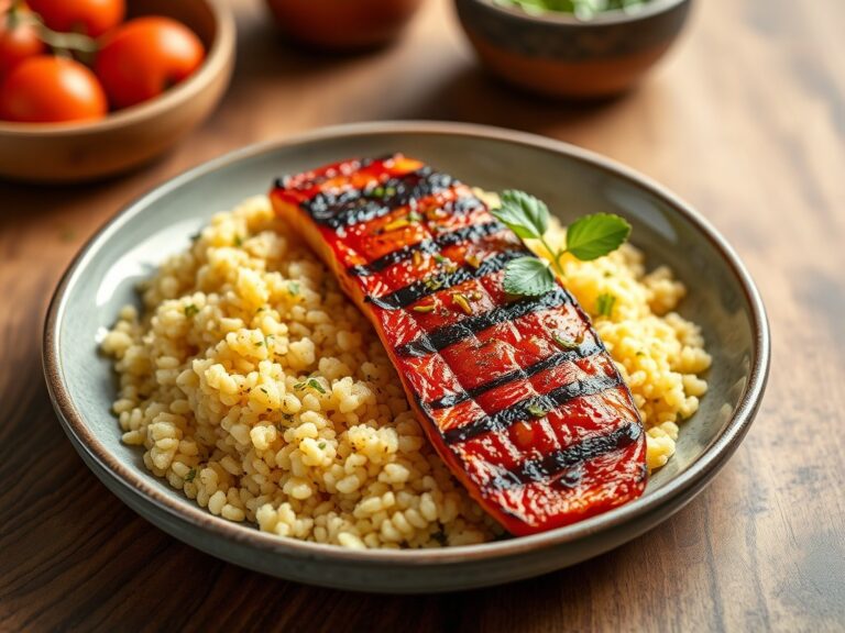 Gegrilde rode poon met couscous en saffraan — AI-gegenereerde illustratie