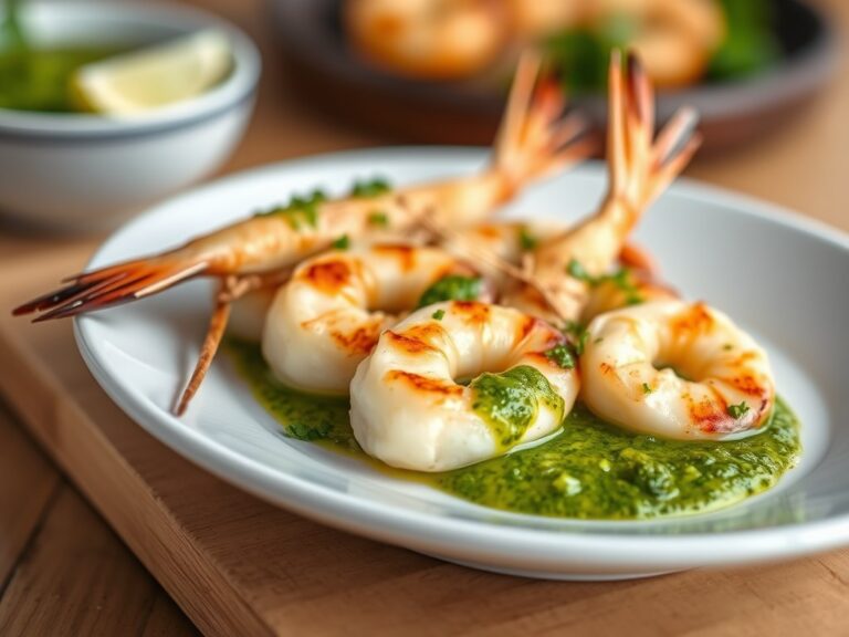 Gegrilde scampi met salsa verde — AI-gegenereerde illustratie