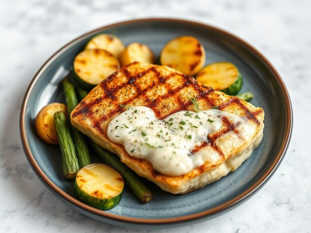 Gegrilde schelvis met stoemp — AI-gegenereerde illustratie