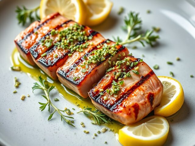 Gegrilde tonijn en gremolata met ansjovis — AI-gegenereerde illustratie