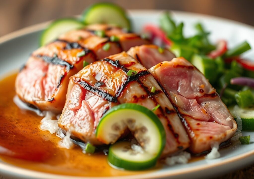 Gegrilde tonijn in Teriyaki marinade, AI-gegenereerde illustratie