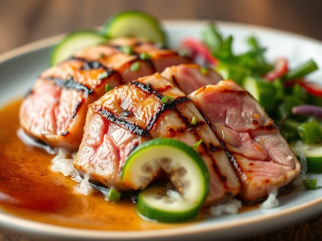 Gegrilde tonijn in Teriyaki marinade — AI-gegenereerde illustratie