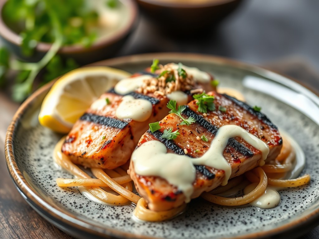 Gegrilde tonijn met wasabimayo, AI-gegenereerde illustratie