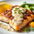 Gegrilde zalm met kokosrijst en perziksalsa