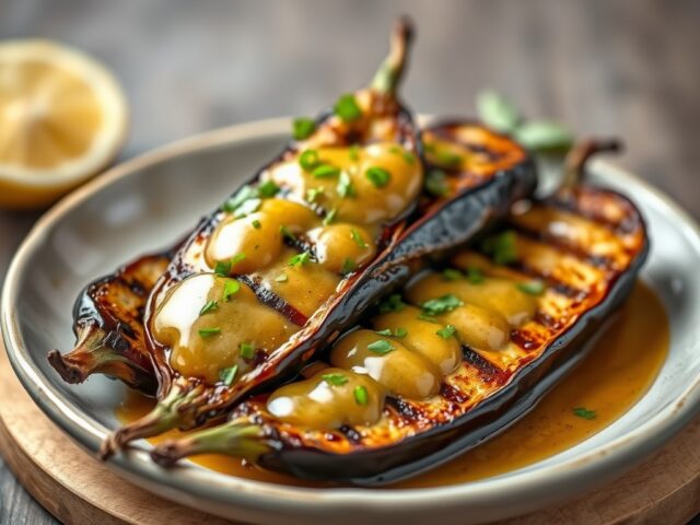 Gegrillde aubergine met Gembersaus — AI-gegenereerde illustratie