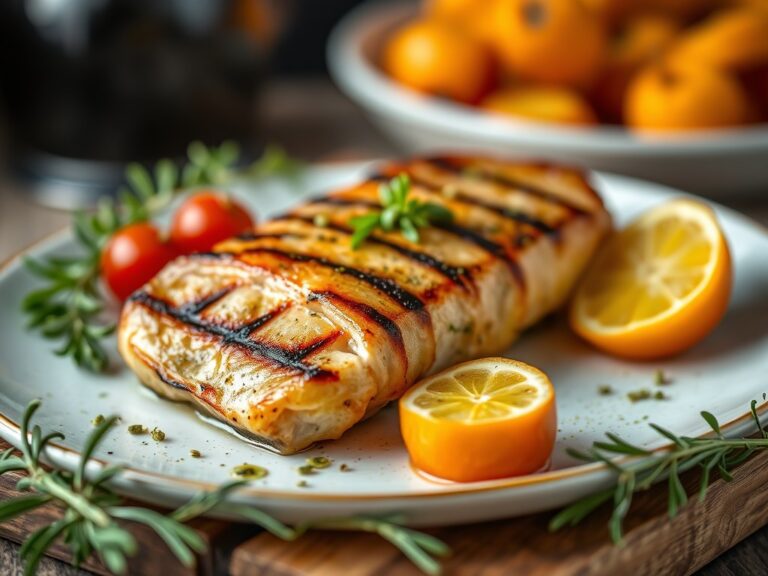 Gegrillde Heilbot met Pistou en Walnootboter — AI-gegenereerde illustratie