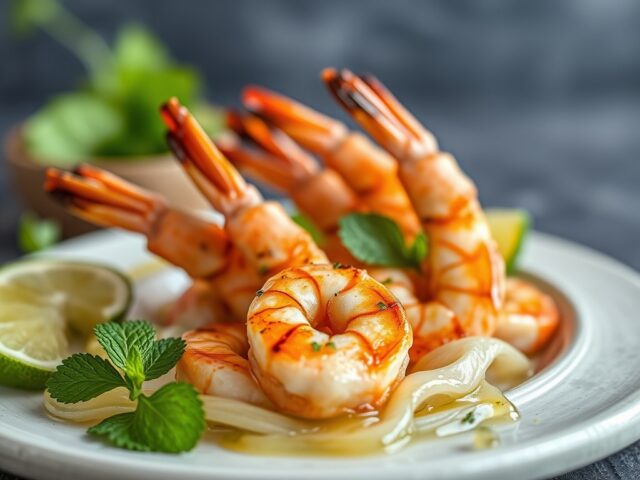 Gegrillde (in Mojito Gemarineerde) Garnalen — AI-gegenereerde illustratie