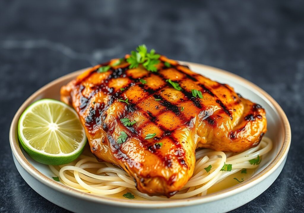 Gegrillde Kip, die gemarineerd is in Limoen-Teriyaki, AI-gegenereerde illustratie