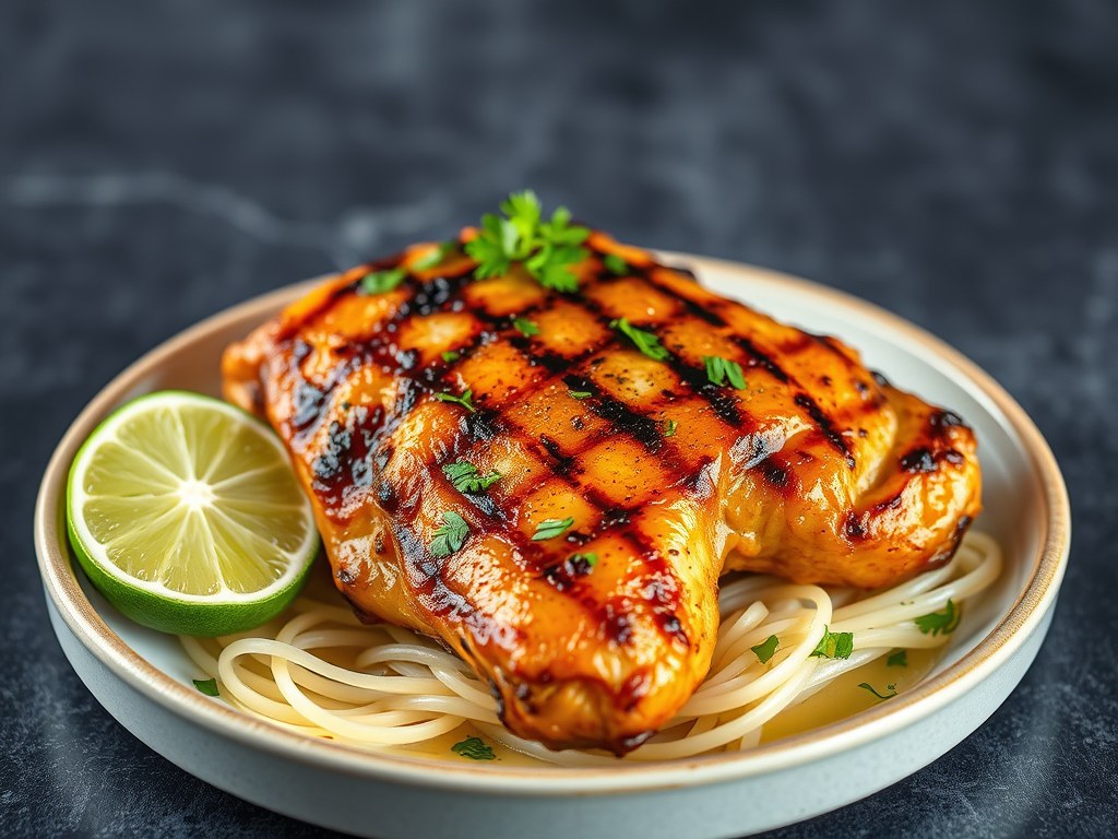 Gegrillde Kip, die gemarineerd is in Limoen-Teriyaki, AI-gegenereerde illustratie