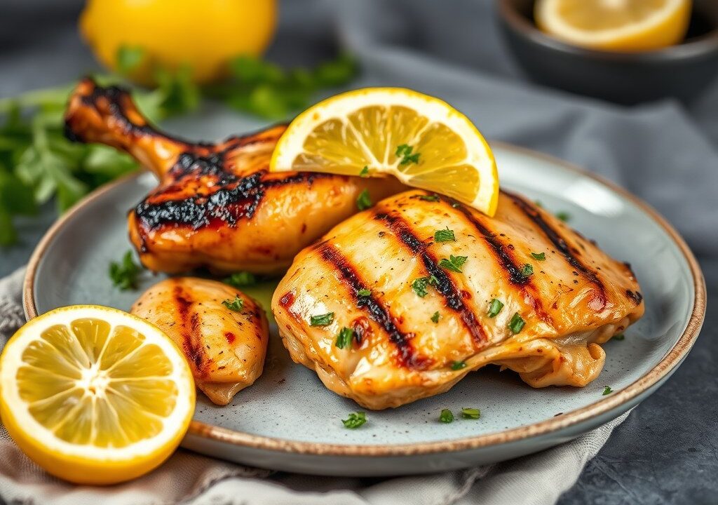 Gegrillde Kip met Knoflook, Dragon en Citroen — AI-gegenereerde illustratie