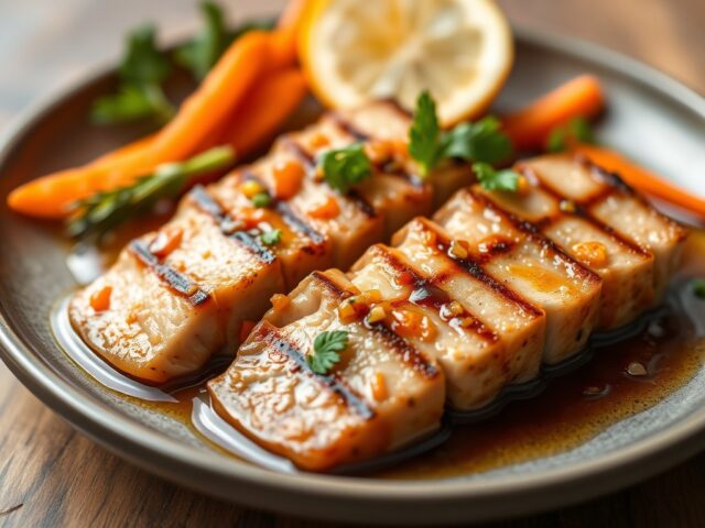 Gegrillde Tonijn met Sweet and Sour Saus — AI-gegenereerde illustratie