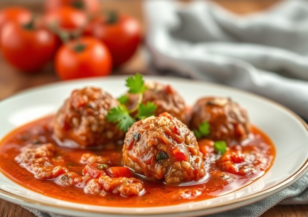 Gehaktballetjes in tomatensaus, AI-gegenereerde illustratie