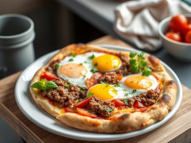 Gehaktbodem pizza — AI-gegenereerde illustratie