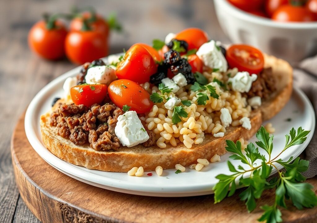 Gehaktbrood met feta en orzo salade — AI-gegenereerde illustratie