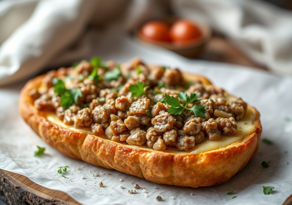 Gehaktbrood met krieken op sap — AI-gegenereerde illustratie