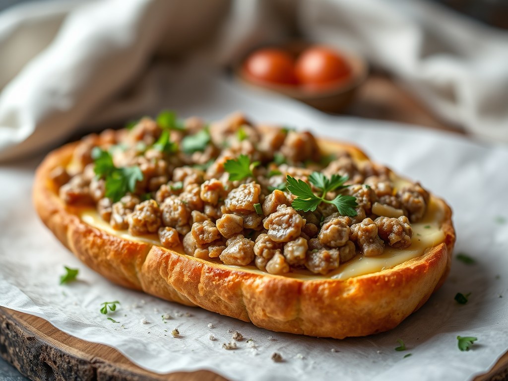 Gehaktbrood met krieken op sap, AI-gegenereerde illustratie